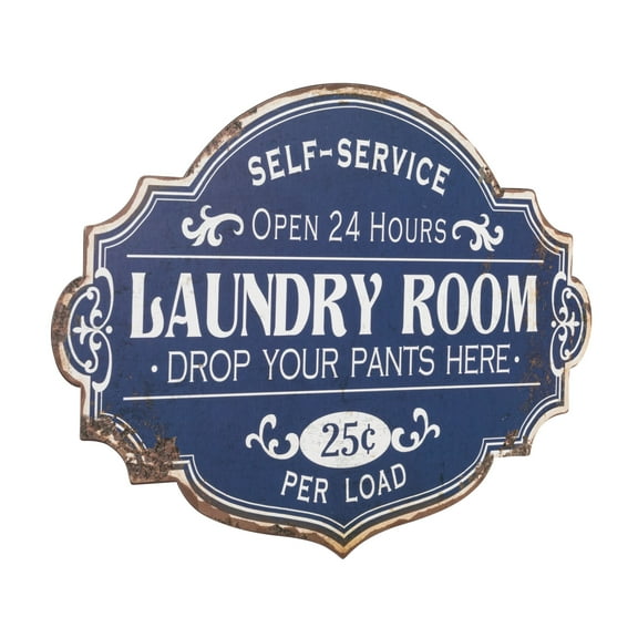 Creative Co-Op Metal Laundry Room Wall Sign with Distressed Finish, Blue