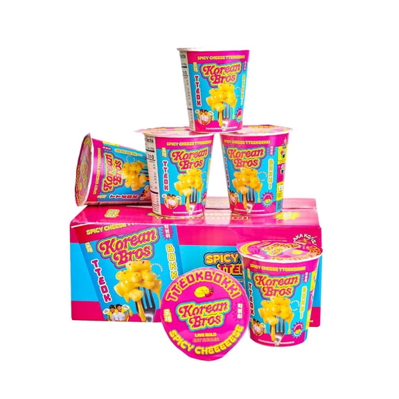Korean Bros Spicy Cheese Tteokbokki Cups (6 Pack) - Instant Tteokbokki Rice Cakes, Korean Street-Style Snack or Meal