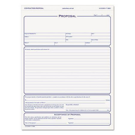 contractor proposal form 3 part carbonless 8 1 2 x 11 50 forms
