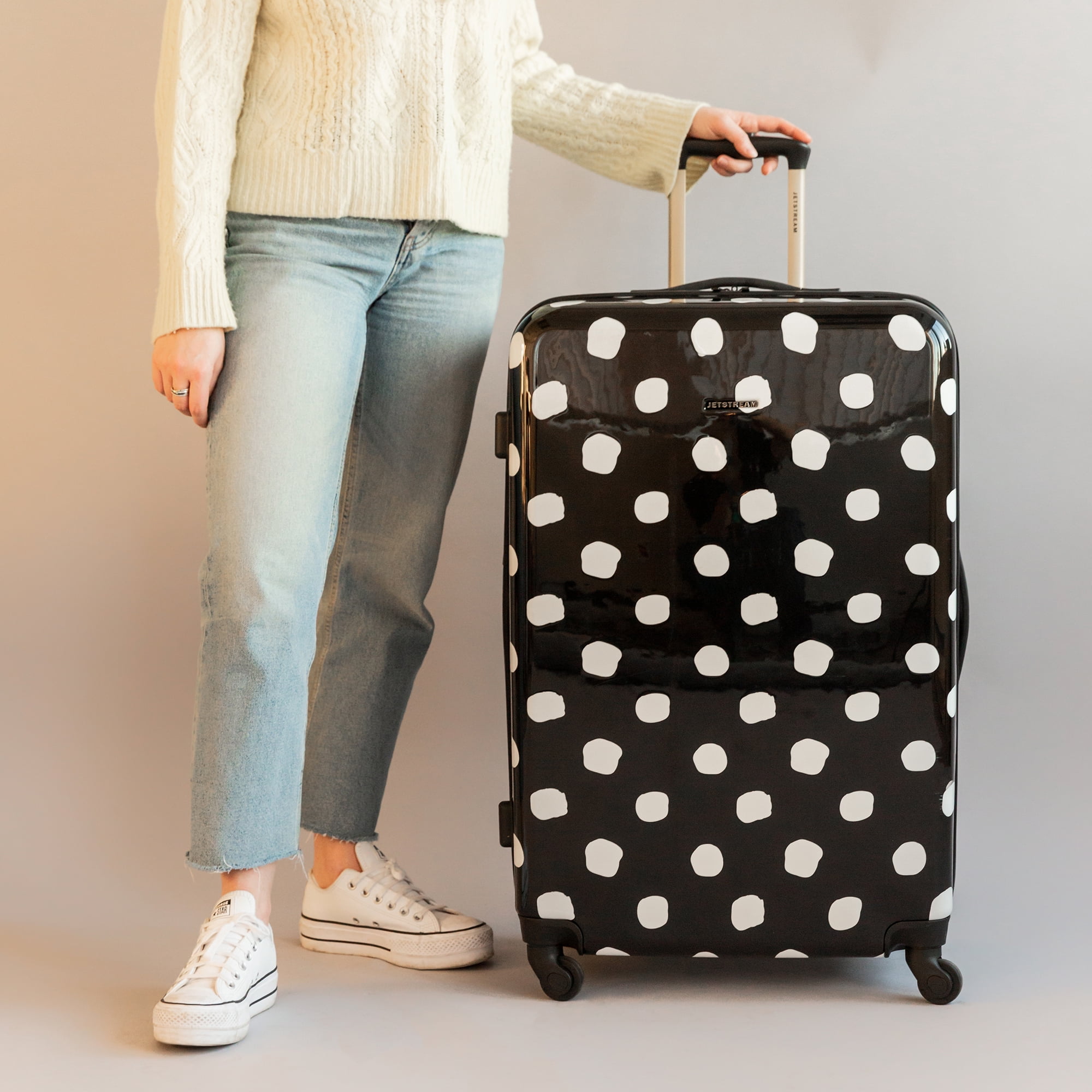 Jetstream 28-inch Hardside Rolling Spinner Checked Luggage, White Dots on Black