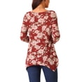 thumbnail image 3 of Tops de túnica floral con cuello redondo y mangas 3/4 de INSPIRE CHIC en rojo vino XL, 3 of 5