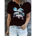 thumbnail image 1 of Camiseta de Mujer de Verano BásicaWomen'S Casual Crew Neck T-Shirt with Creative Seal and Moon Print, Fashionable Short Sleeve, Medium Stretch Polyester 95% Spandex 5%, All-Season Comfort Summer Top, 1 of 6