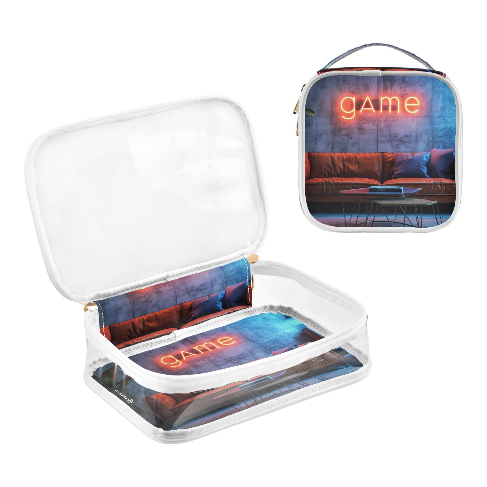 Clear Makeup Bags with Handle Large Opening 2 Pack Set Toiletry Bag Quart Size Bag, for Women Man Traveling Travel Essentials, Toiletries and Other. Game