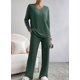 thumbnail image 2 of Conjunto de pijama SHEWIN para mujer, manga larga, punto acanalado, color verde S, 2 of 7