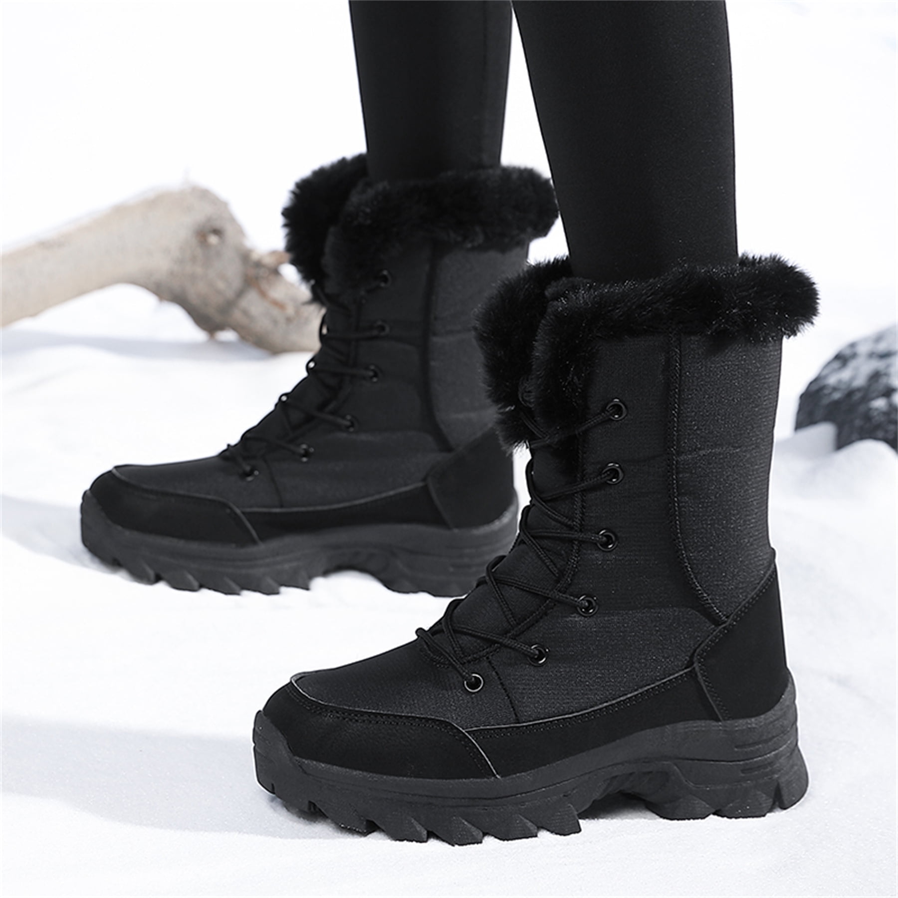 YOURDIARY Womens Winter Snow Boots Waterproof Warm Walking Shoes Mid-Calf Hiking Booties Faux Fur Lining