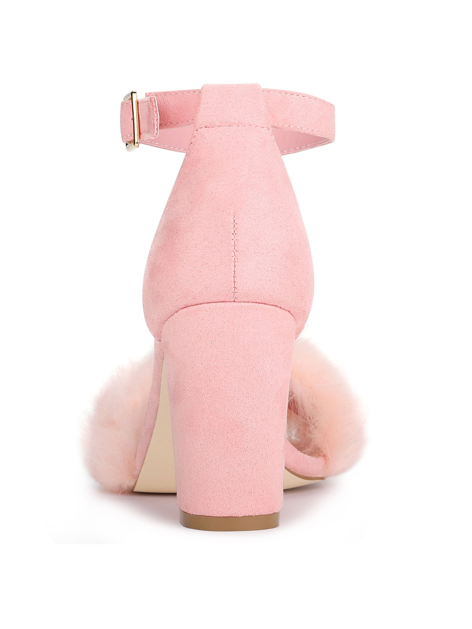 DARING DIVA Women's Ankle Strap Faux Fur Block Heels Beige Sandals for Wear Pink 10