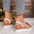 thumbnail image 4 of Women's Espadrille Wedge Sandals Ankle Strap Platform Open Toe Boho Braided Band Wedges Heels Beach Vacation Dress Shoes Khaki Size 6.5, 4 of 7