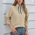thumbnail image 4 of Ailaofu Womens Casual Textured Sweatshirt Colorblock Striped Collar Quarter Zip Long Sleeve Pullover Tops, 4 of 7