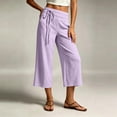 thumbnail image 5 of Textilo Women's Capris Elastic High Waisted Wide Leg Cropped Trousers with Pockets Drawstring Pant Flowy 2026 Trendy Summer Beach Comfy Outfits,Light Purple M, 5 of 5