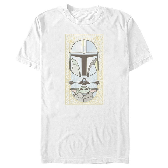 Men's Star Wars: The Mandalorian Grogu and Mando Faded Card Graphic Tee White 3X Large