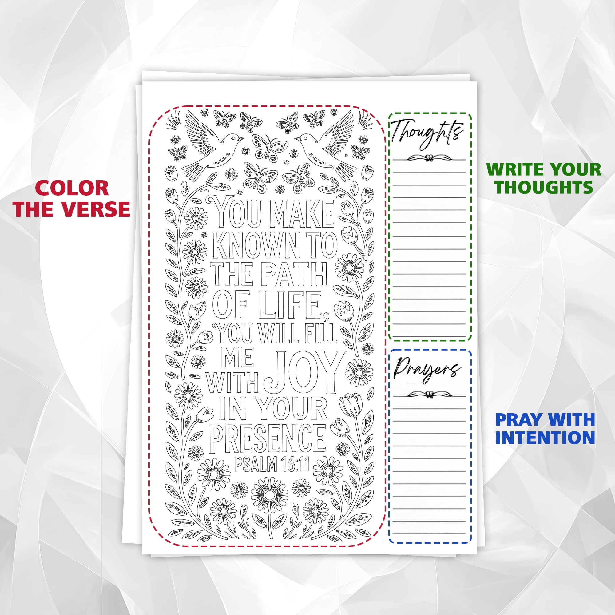 Psalms Monochrome Coloring Book for Adults, 30 Minimalist Scripture Art Pages with Reflection & Prayer Space, Spiral Bound, A4 or A5 Softcover or Wood Cover