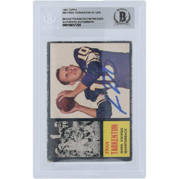 Fran Tarkenton Minnesota Vikings Autographed 1962 Topps #90 Beckett Fanatics Witnessed Authenticated Rookie Card - Fanatics Authentic Certified