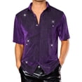 thumbnail image 1 of Camisa Sheer Glitter Inspire Chic para hombres, camiseta de malla brillante de manga corta, camisas metálicas, M púrpura, 1 of 5