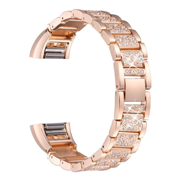 Stainlees Steep Soild Correa de reloj de pulsera con diamantes de imitación Kit de reparación de correa de reloj Reemplazo para Fitbit Charge 2 Yuarrent PJ7465-04