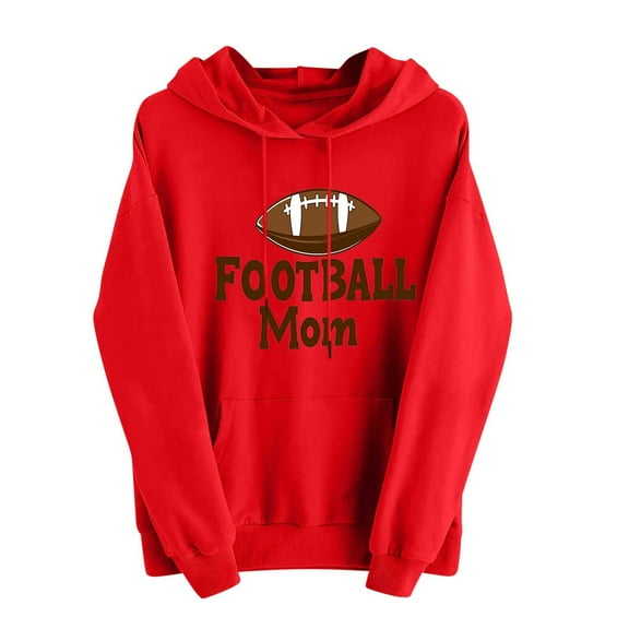 XPMWRP Women's Football Printed Hoodies Sweatshirt Casual Long Sleeve Pullover Tops Loose Winter Warm Comfortable Sweatshirt Red M