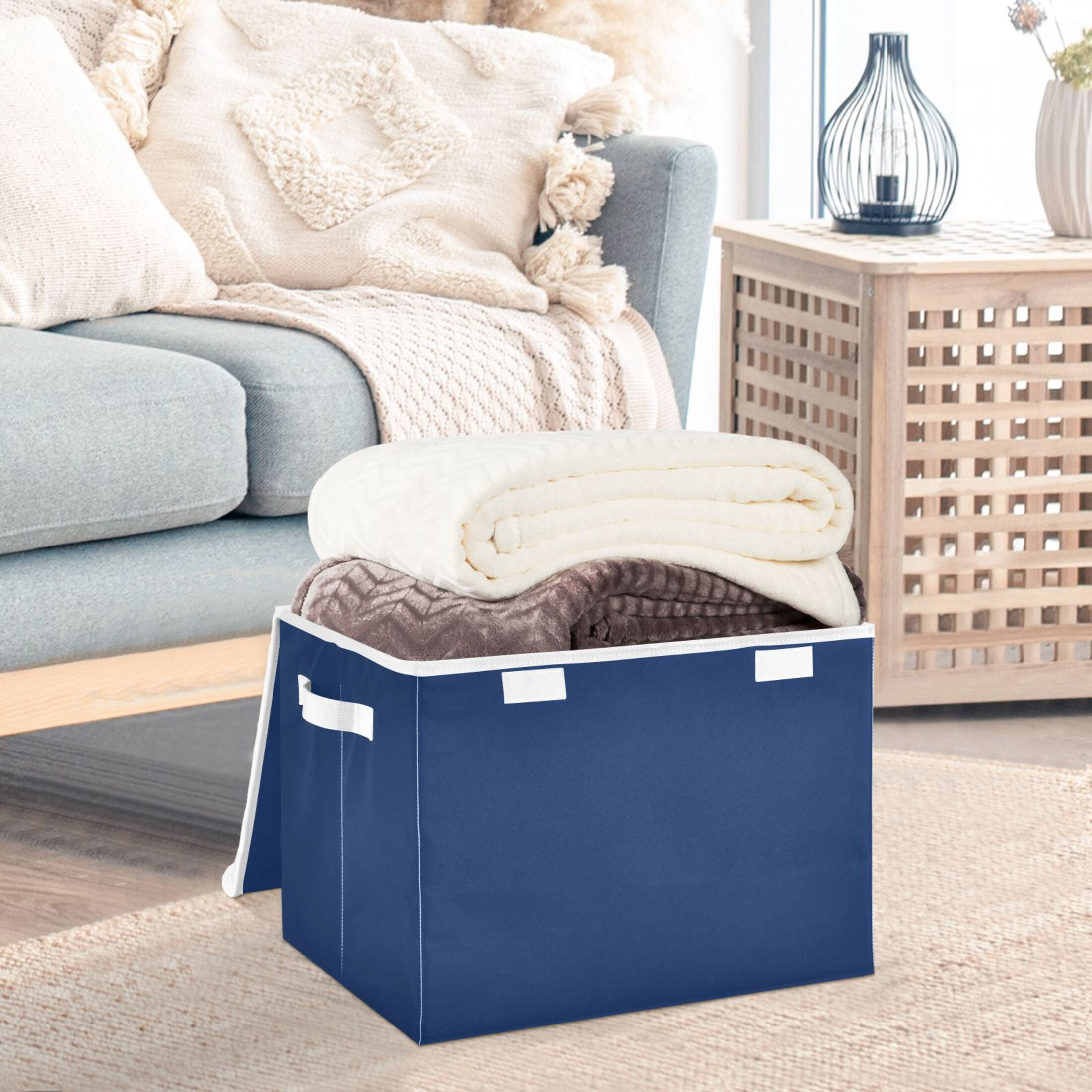 Ryvnso Dark Blue Paint Large Lidded Foldable Storage Baskets Cubes Boxes Lids Bin for Home