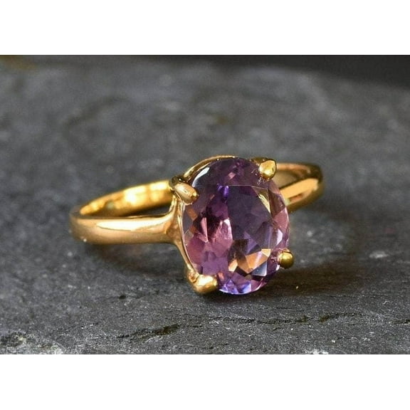 Gold Amethyst Ring, Natural Amethyst, Solitaire Ring, February Birthstone, Proposal Ring, 3 Carat Ring, Purple Promise Ring, Gold Vermeil
