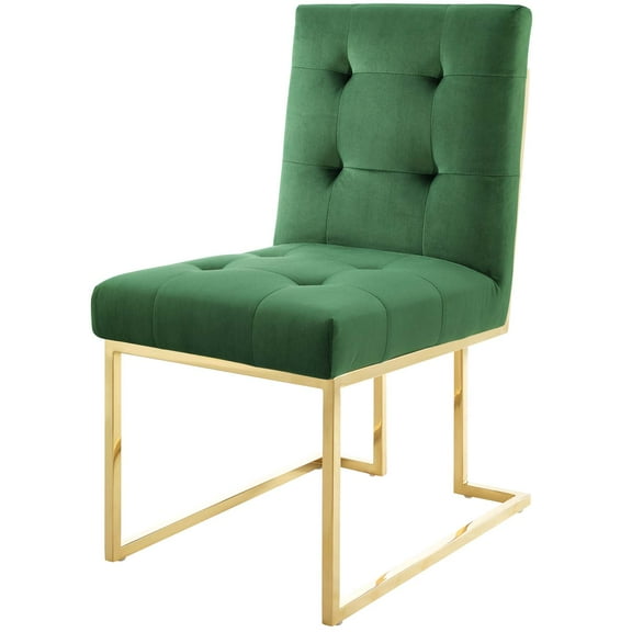 Contemporary Modern Urban Designer Dining Kitchen Room Side Chair, Velvet Fabric Metal Steel, Gold Green