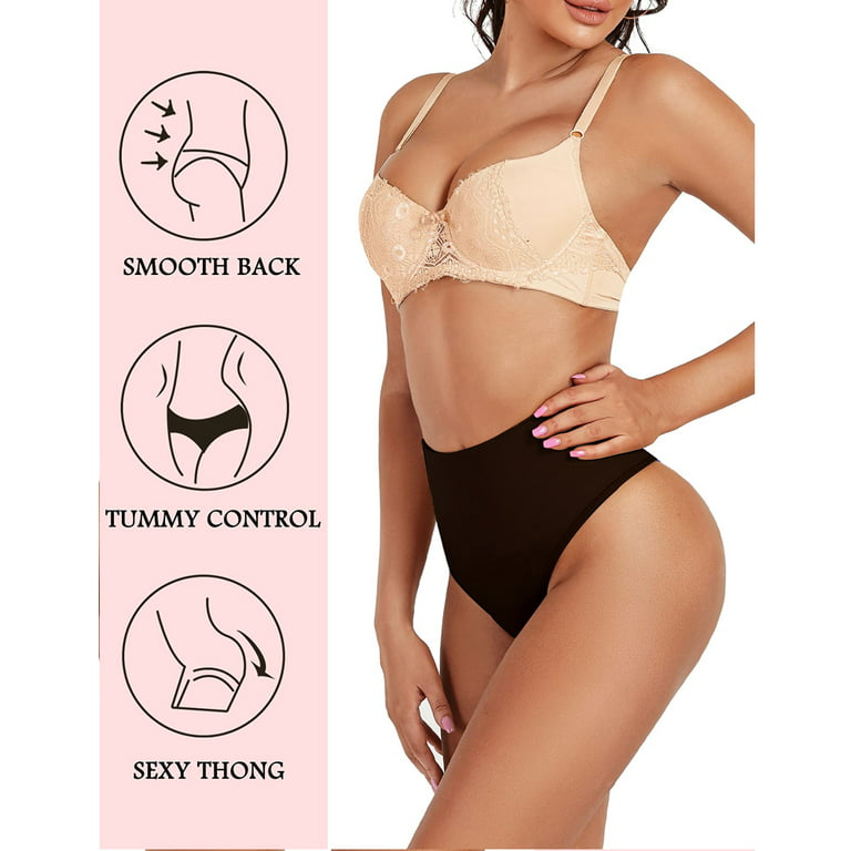 Midewhik 2 Pack Seamless Thong Shapewear for Women Tummy Control Body  Shaper Panties High Waist Shaping Underwear, Black-S