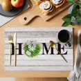 thumbnail image 2 of Rustic Placemats Set of 6, Eucalyptus Leaves Green Wreath Wooden Plaid Home Placemats for Dining Table, Place Mats for Kitchen Tabletop, Waterproof Wipeable Dining Table Mats Set, 2 of 9