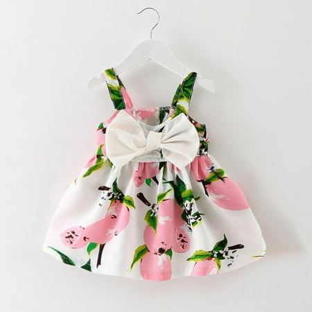 

VBXOAE Baby Girl Clothes Lemon Printed Infant Outfit Sleeveless Princess Gallus Dress