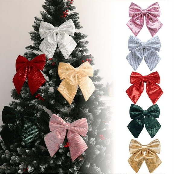 Christmas Huge Bow, Sequin Wreaths Bows Ties, Christmas Tree Topper Glitter, Xmas Decorative Bows Ornament for Home Wedding Festival, Christmas Party Supplies