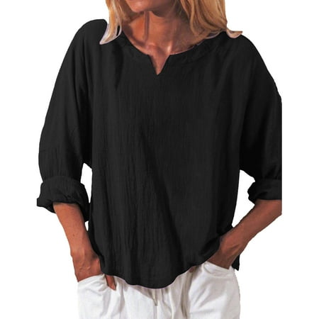 

Women Loose Long Sleeve V-Neck Casual Solid T-Shirt Blouse Tops