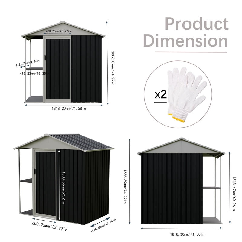 6x4 FT Outdoor Storage Shed with Rack, Bike Tool Storeroom with Vent, Metal Shelter with Roof for Lawn Backyard
