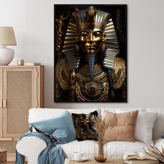 Designart "Golden Pharaoh of Egypt" Egypt Floater Framed Wall Art Print