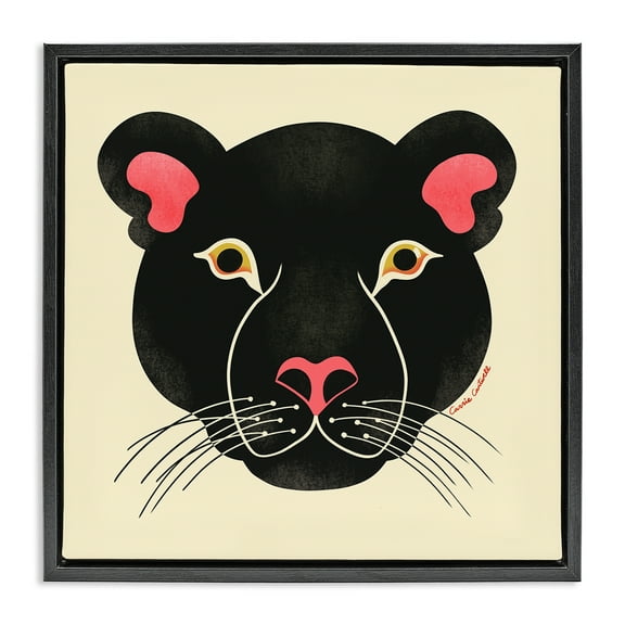 Stupell Industries Minimal Wild Panther Face Animals Painting Black Floater Framed Canvas Art Print Wall Art, 18 x 18