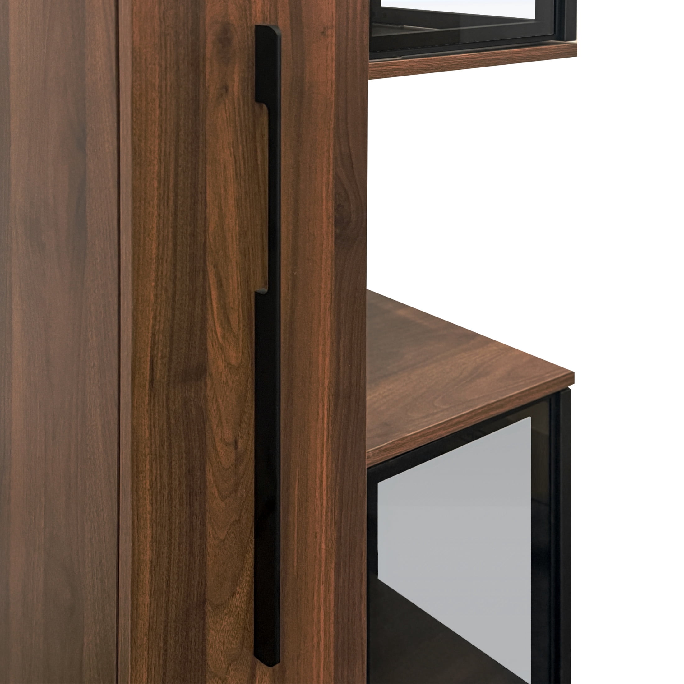 Noble House 70.28" Glass Display Cabinet with LED, 5-Tier Shelves & Pull-Out Organizer, Mid-Century Bookcase, Walnut