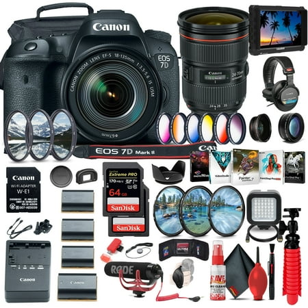 Canon EOS 7D Mark II DSLR Camera W/ 18-135mm f/3.5-5.6 IS USM Lens & W-E1 + More