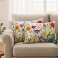 thumbnail image 2 of Spring Flowers Pillow Covers 2 Pack Watercolor Yellow White Purple Pink Floral Leaf Beige Pillowcase Waterproof Outdoor Throw Pillow Cover for Patio Balcony Rectangular Cushion 20”x12”, 2 of 9