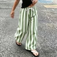 thumbnail image 2 of Tfken Toddler Girls Soft Pants Elastic Waist Stretchy Trousers Linen Loose Flare-Leg Pants Stripe Fashion Lightweight Casual Daily Wear Clothes Size 18-24 Months Green, 2 of 9