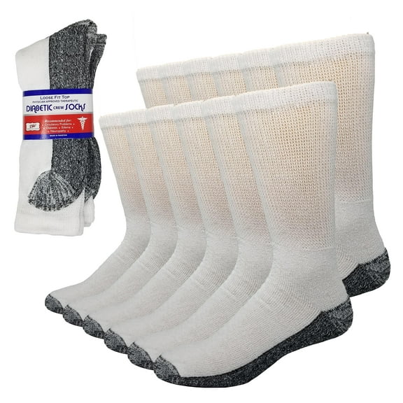 Debra Weitzner Diabetic Socks for Men and Women Loose Fit Non-Binding Cushion Socks Sole 10-13 White/Black 6 Pairs