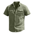 thumbnail image 5 of YLSDY Men's Linen-Blend Short Sleeve Shirt, Button-Down Collared Top, Lightweight Casual Style for Summer Army Green S, 5 of 9