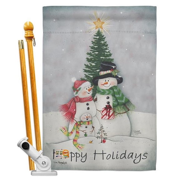 Breeze Decor BD-XM-HS-114094-IP-BO-D-US12-PL 28 x 40 in. Snowman Family Winter Christmas Impressions Decorative Vertical Double Sided House Flag Set with Pole Bracket & Hardware