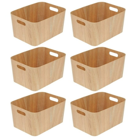 mDesign Wood Print Food Bin Box with Handles - Rustic Basket for Kitchen and Pantry Vegetable and Potato Storage - Perfect for Garlic  Onions  Fruit  and More - 16  Long - 6 Pack - Natural