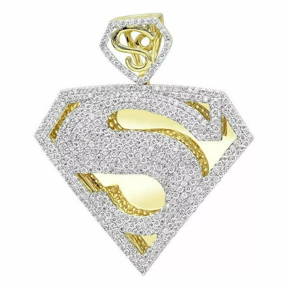 1.50Ct Round Cut Lab Created Diamond Men Superman Pendant 14K Yellow Gold Plated