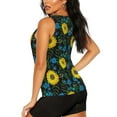 thumbnail image 3 of Junzan Sunflowers And Blue Flower Pattern Workout Tank Tops for Women Sleeveless Running Loose Fit Yoga Tops Active Shirts Gym Exercise-Large, 3 of 7