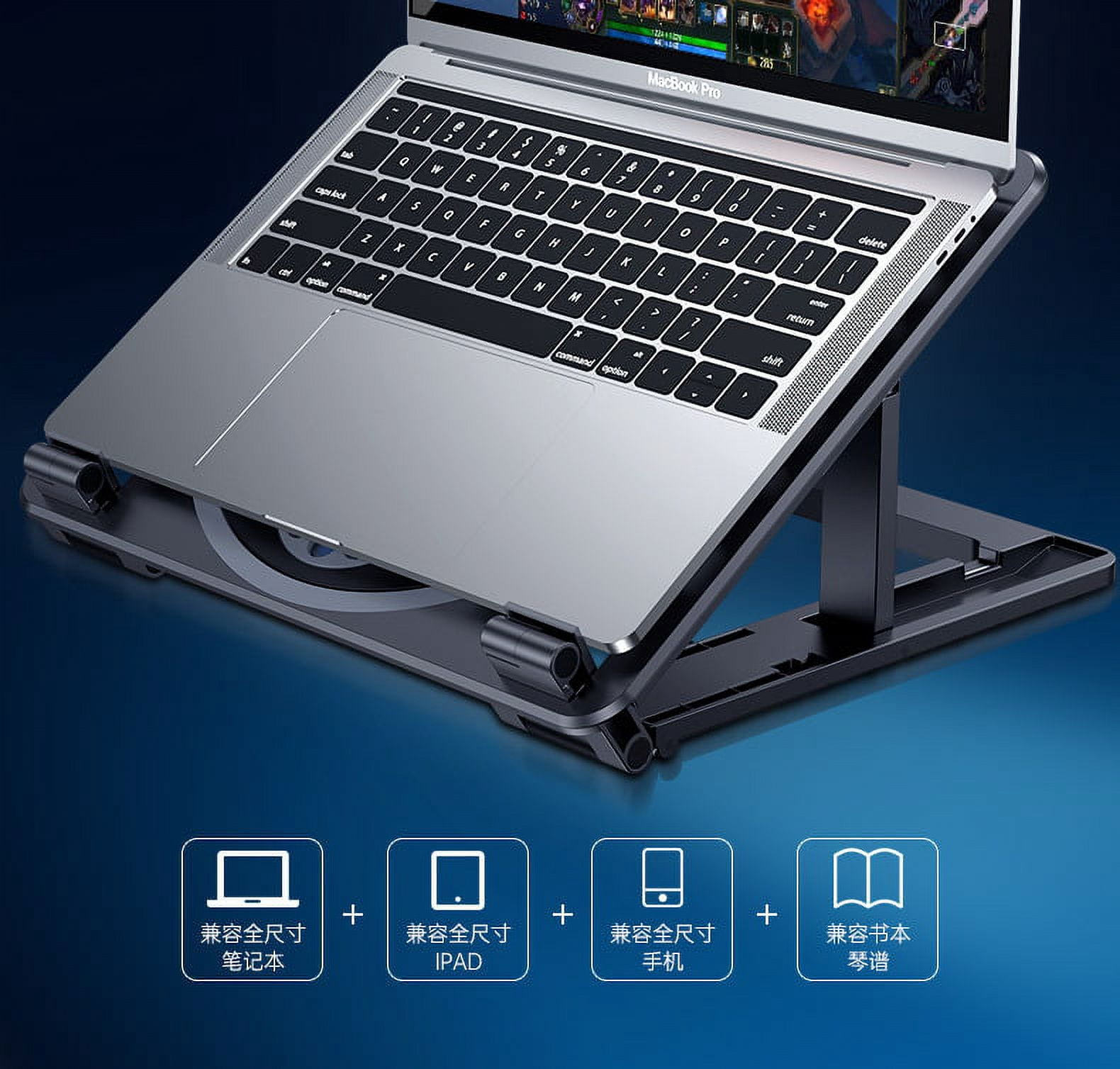 Famistar All-in-1 Laptop Stand, Portable Computer Riser with Dual Silent LED Lighting Cooling Fan, 180°Rotary Laptops Elevator for Desk, Compatible with Laptops, Tablets, Mobile Phones, and Books