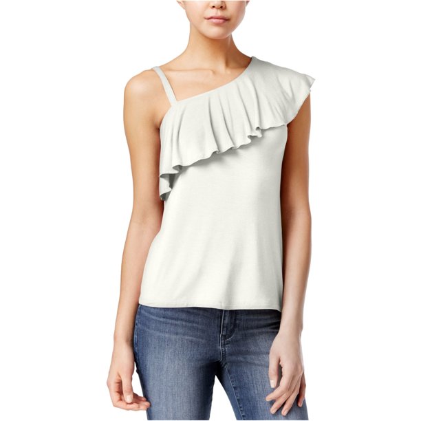 Blusa Almost Famous de un solo hombro con volantes blanca pequeña Pull-over