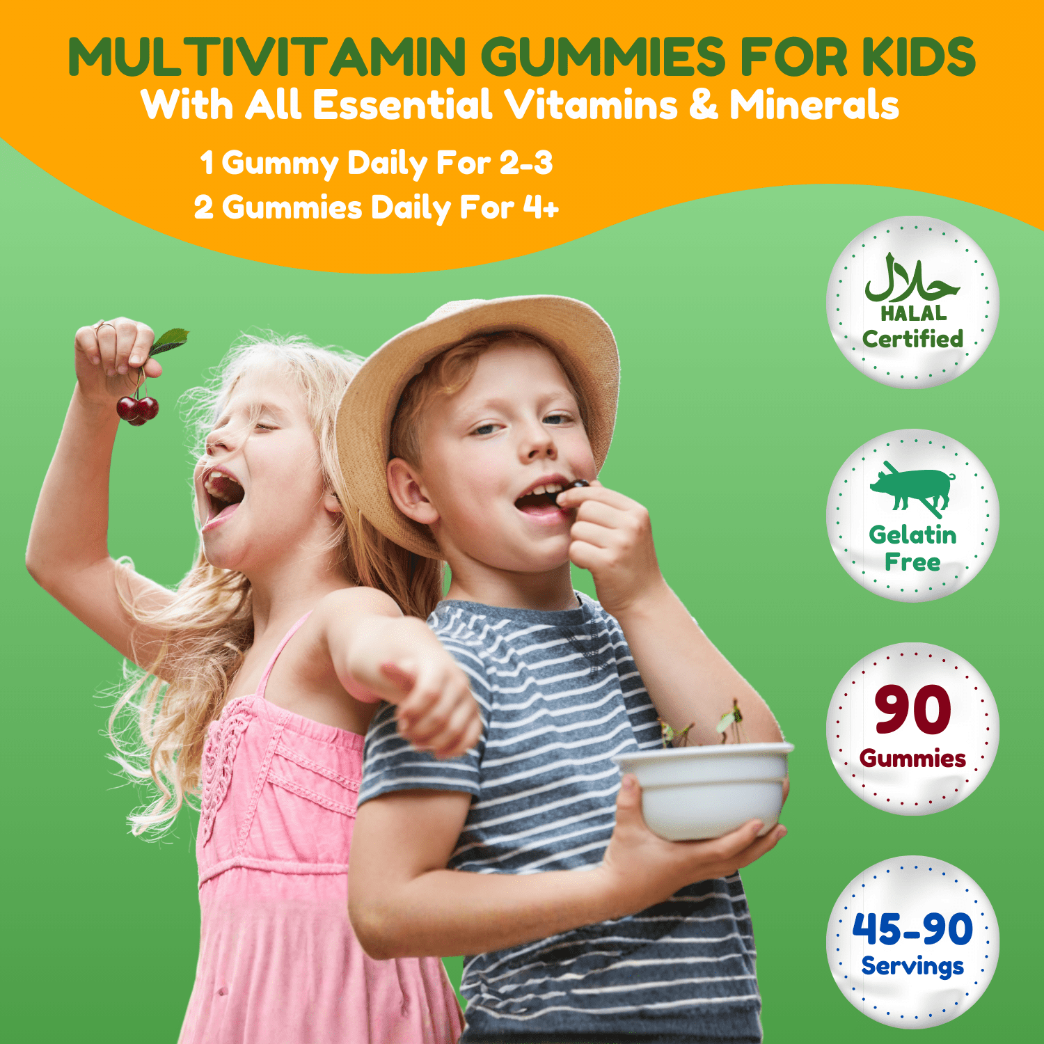 SHIFAA NUTRITION Halal Gummy Vitamins for Kids | 90 Gummies, 45 Days Supply | Vegetarian | Gluten Gelatin Peanut Dairy Free | w/ All Essential Kids Vitamins C, Zinc A, D, E, B6, B12, Biotin