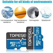 Topesel 128GB Micro SD Class 10 U1 Flash Memory Card with Adapter, 2 Total Count, Blue