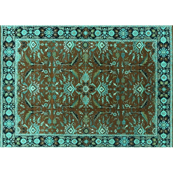 Ahgly Company Machine Washable Indoor Rectangle Oriental Turquoise Blue Traditional Area Rugs, 2' x 5'