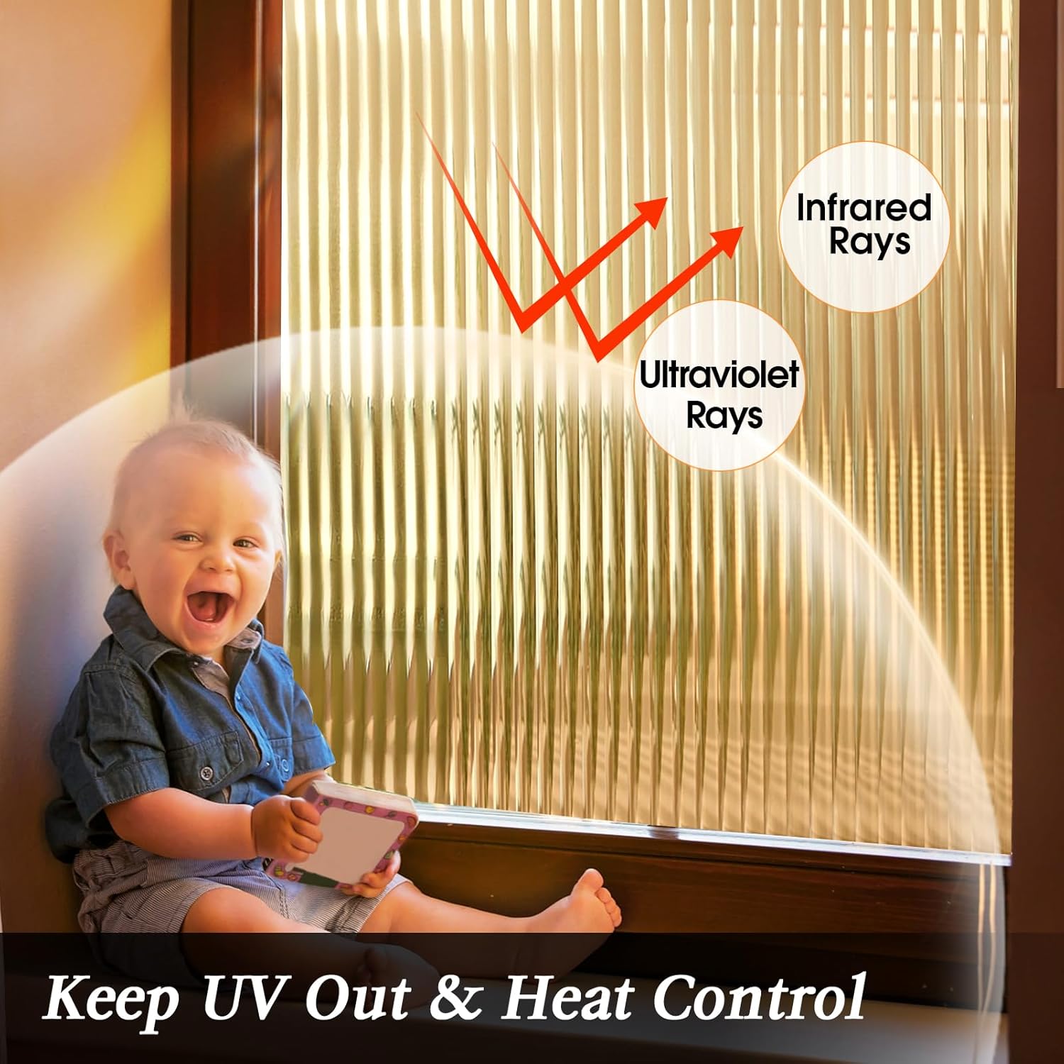 Window Privacy Film Reeded Glass Static Clings Fluted Frosted Decorative Window Stickers Winter Heat Control Sun Blocking Film Peel and Stick Adhesive Door Cover,17.5x78.7in,Umber