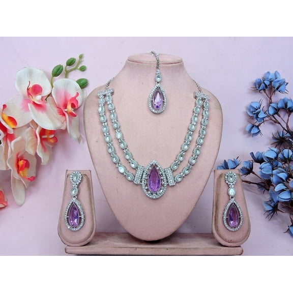 Parshwa Creations Exquisite Indian Bollywood Wedding & Bridal Wear Silver Plated Women's Kundan Jewelry Choker Necklace Set