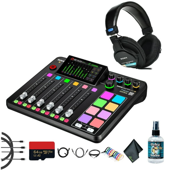 RODE RODECaster Pro II   Studio Headphones   64GB Micro SD Memory Card   10 Foot XLR   2x USB-C   1/4 TRS   More (Bundle)