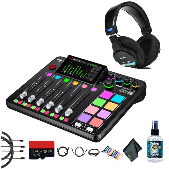 RODE RODECaster Pro II + Studio Headphones + 64GB Micro SD Memory Card + 10 Foot XLR + 2x USB-C + 1/4 TRS + More (Bundle)