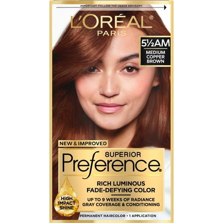 L'Oreal Paris Superior Preference Permanent Hair Color, Medium Copper Brown, No-Drip Formula, 1 Kit